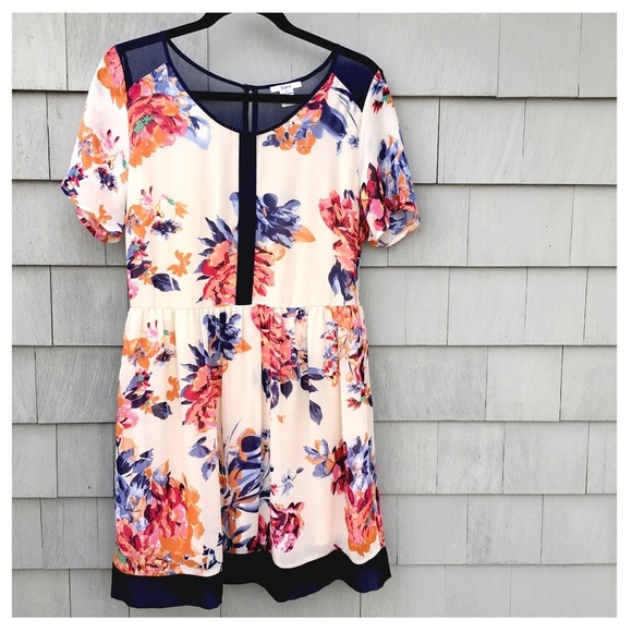 Nordstrom Bar III Floral Short Sleeve Scoop Neck Midi Dress XL - Picture 2 of 10